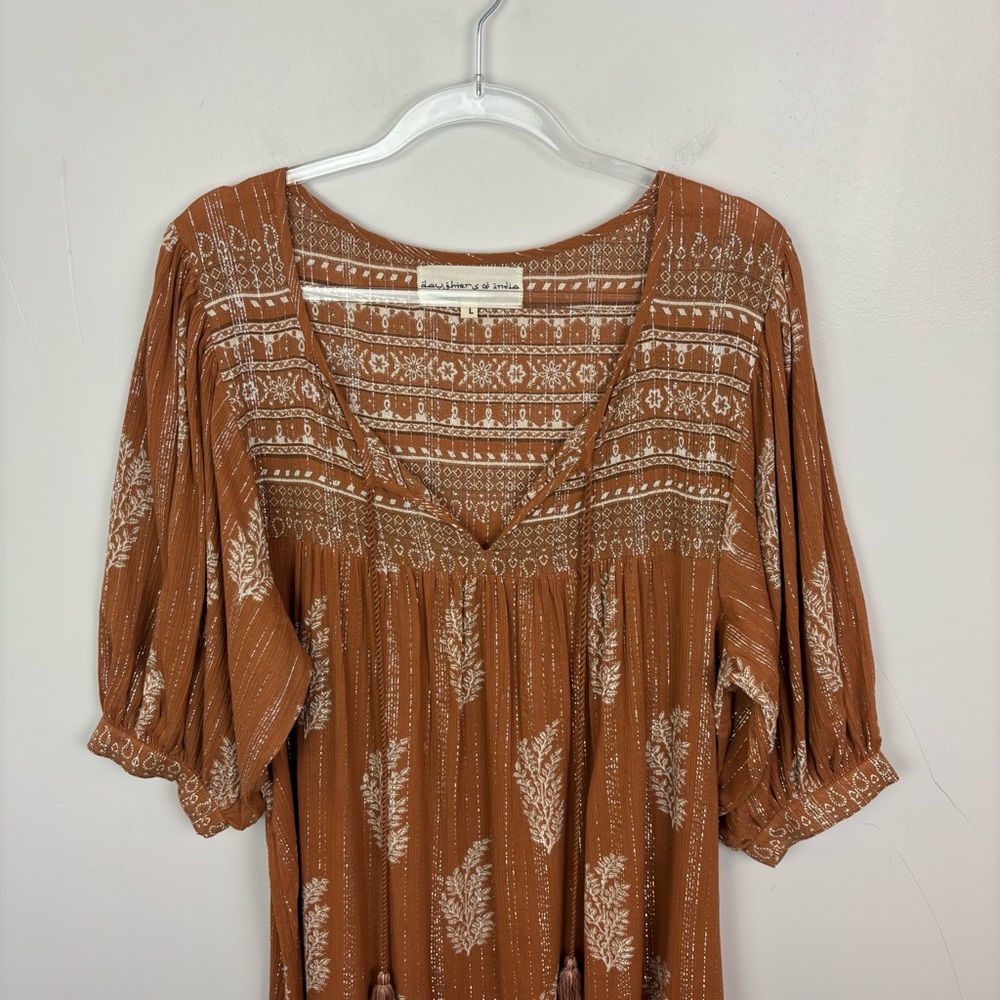 Daughters of India Rust Brown Printed Bohemian Maxi Dress - Picture 3 of 14